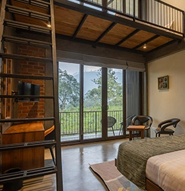 one bed with the mountain view